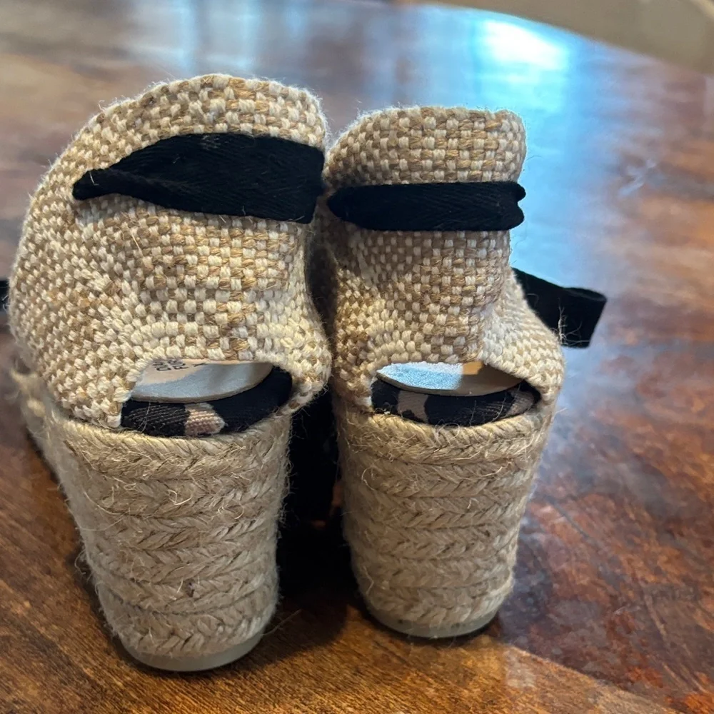 Diane von Furstenberg X Castaner Espadrille Wedge Sandals Black and Tan
